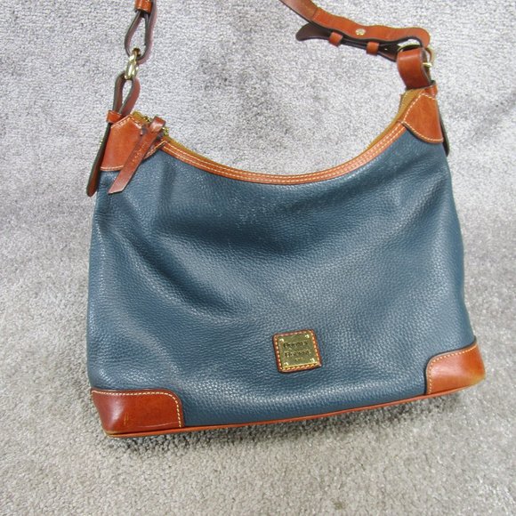 Dooney And Bourke Hobo Bag Blue Leather Satchel Tote Handbag - Picture 1 of 9